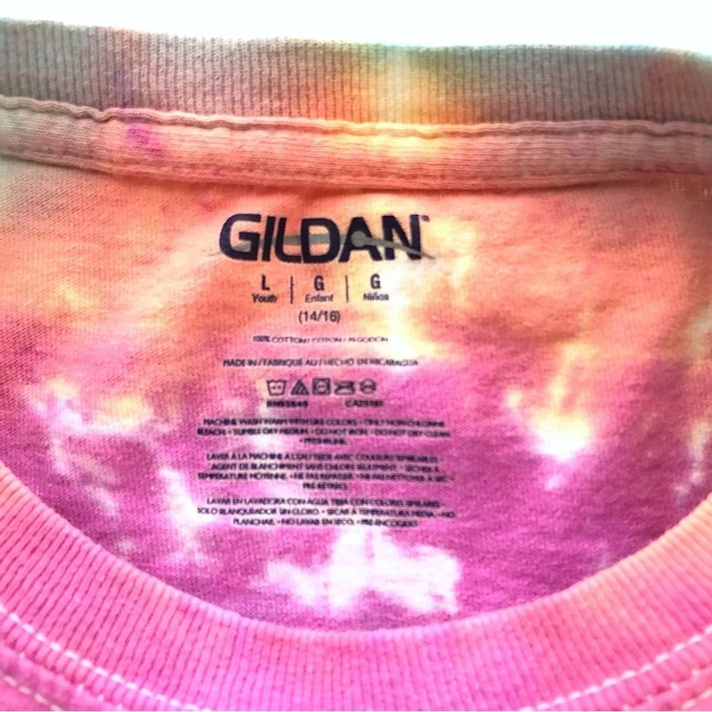 Gildan Tie Dye Cotton Tee Short Sleeve Pink Purple White Yellow Youth Large